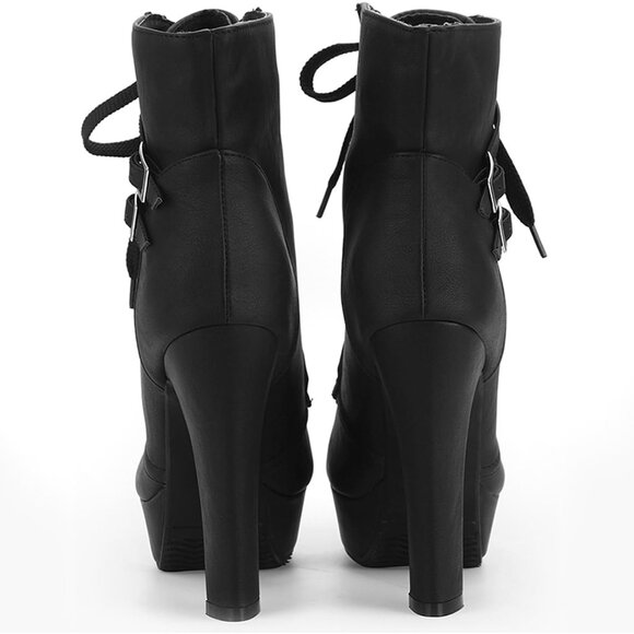 Women's Black Susanny High Heel Platform Sexy Lace Up Mid Calf Boots - Picture 7 of 9